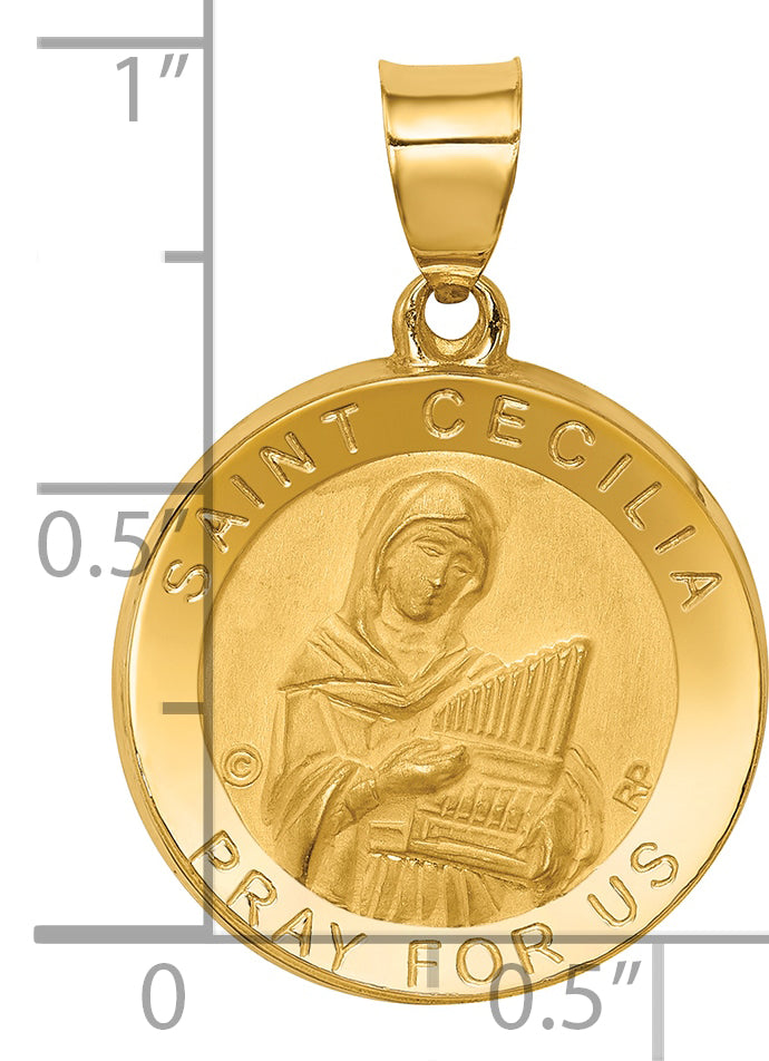 14K Polished/Satin St. Cecilia Hollow Medal Pendant