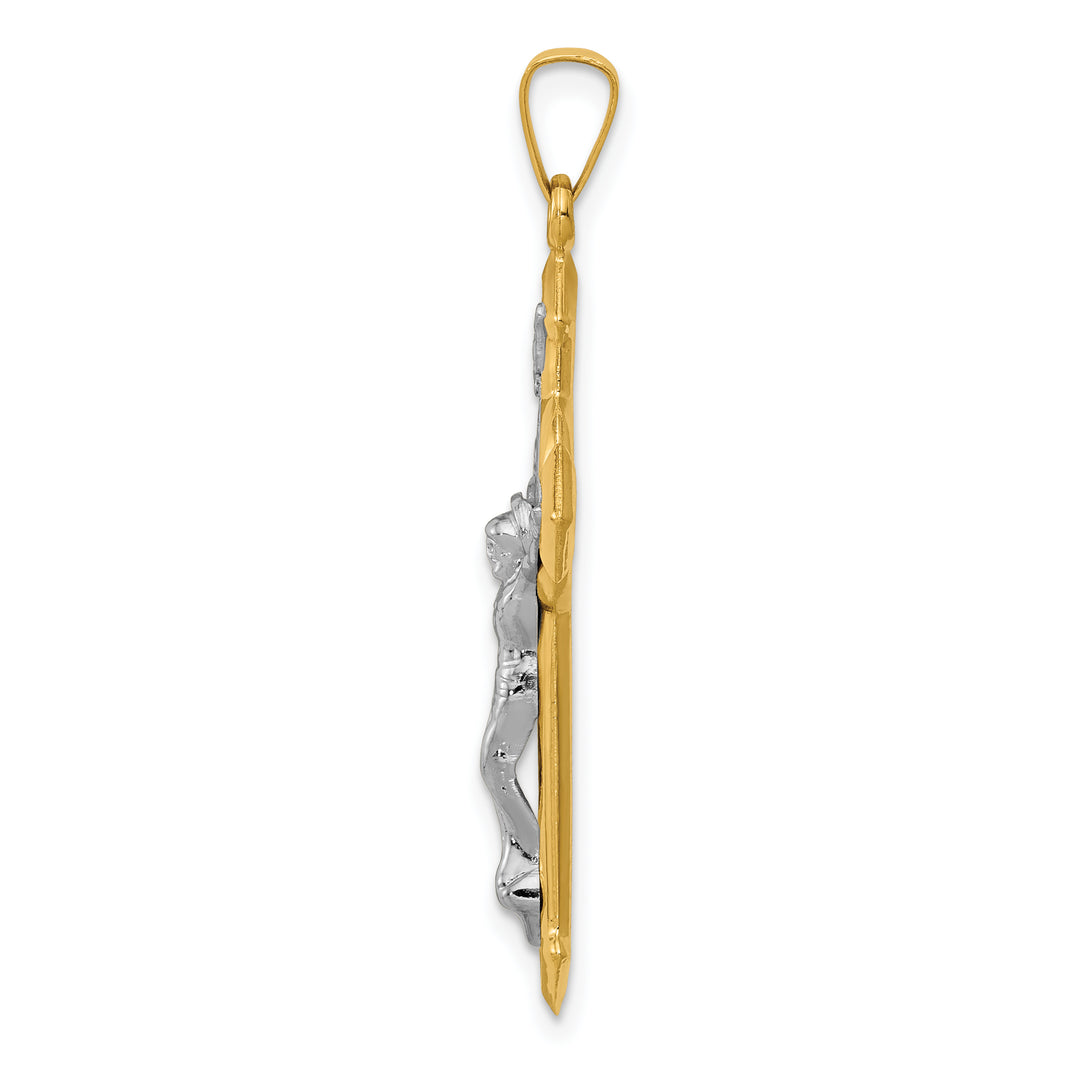 14k w/Rhodium St. Benedict Hollow Medal INRI Crucifix Pendant