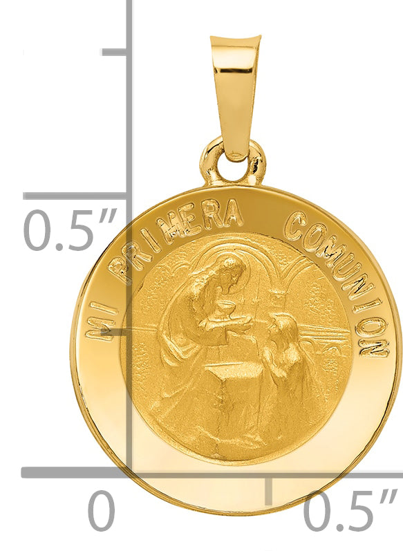 14k Polished/Satin Spanish 1st Communion Medal Hollow Pendant