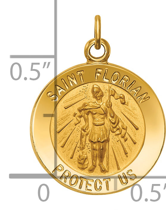 14k Solid Polished/Satin Small St. Florian Medal