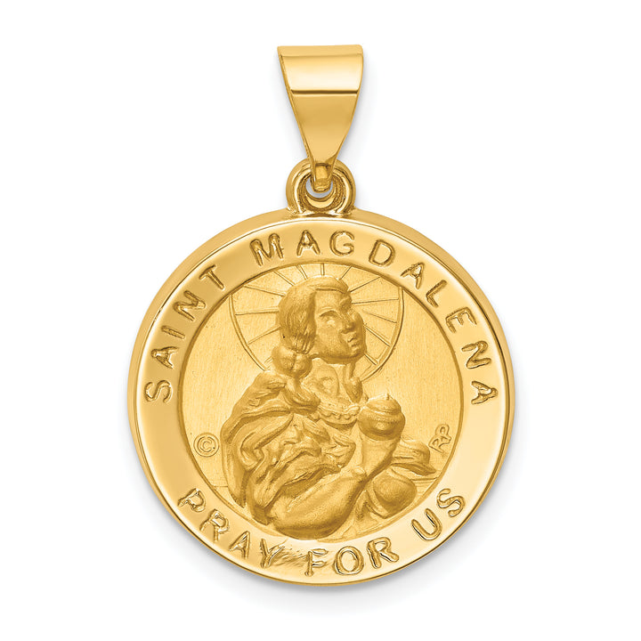 14k Hollow Polished/Satin Round St. Magdalena Medal