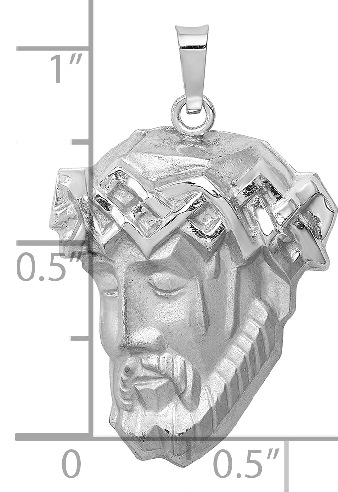 14k White Gold Hollow Polished/Satin Medium Jesus Medal