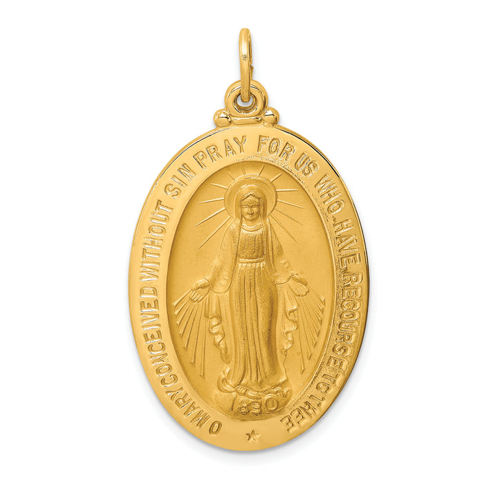 14k Solid Polished/Satin Large Oval Miraculous Medal