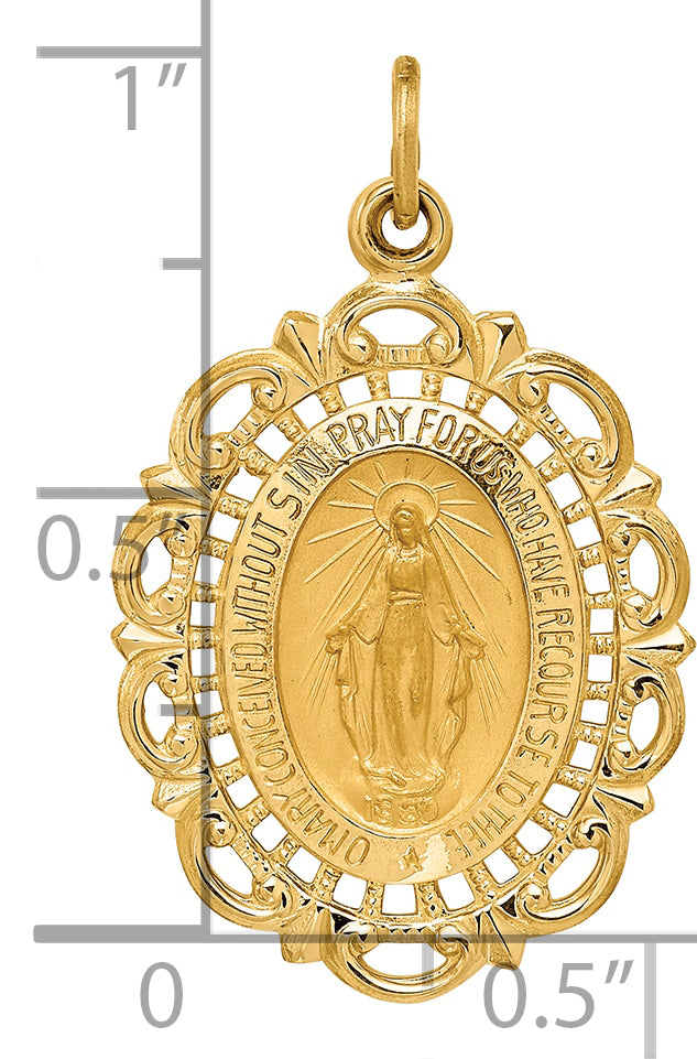 14K Solid Polished/Satin Fancy Pierced Oval Miraculous Medal
