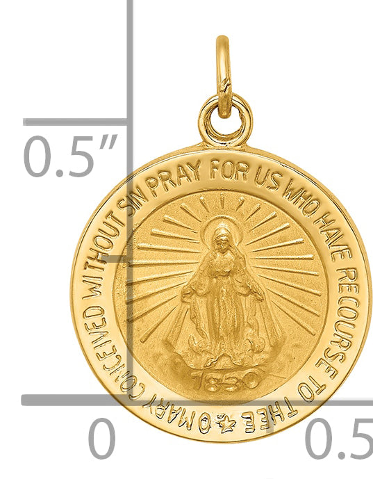 14k Solid Polished/Satin Round Miraculous Medal