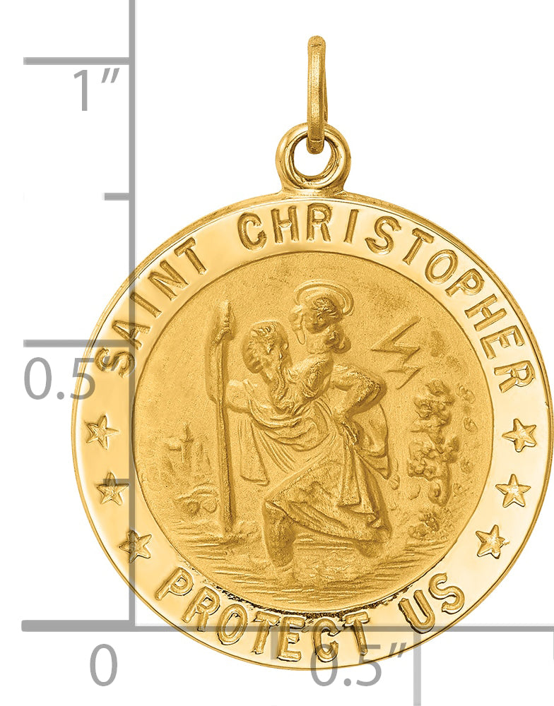 14k Solid Polished/Satin Medium Round St. Christopher Medal