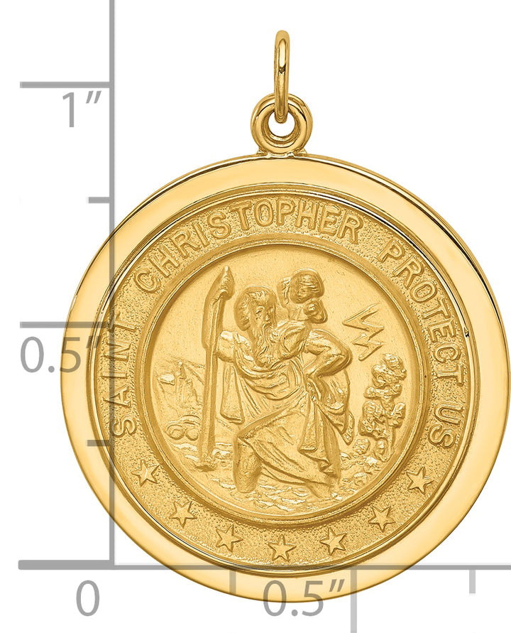14k Solid Polished/Satin Medium Round Disc St. Christopher Medal