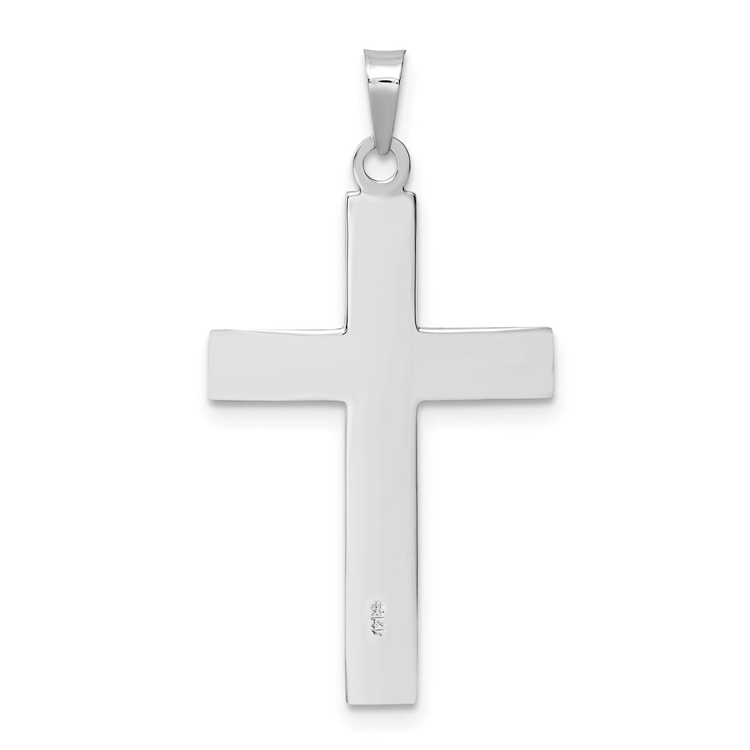 14k White Gold Polished Solid Striped Double Cross Pendant