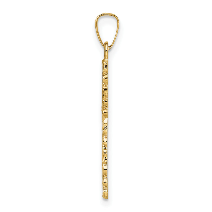 14k Polished and Textured Solid Floral Cross Pendant