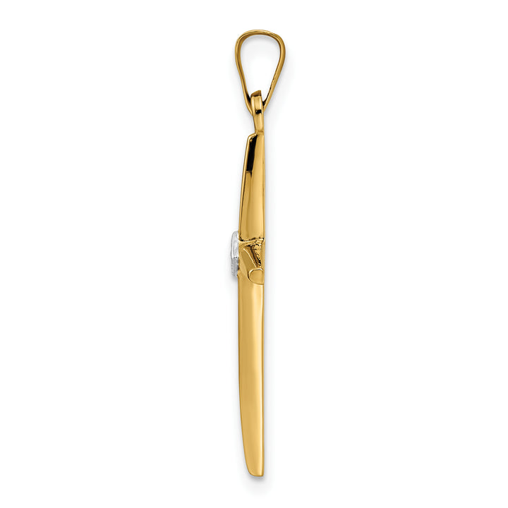 14k Two-tone Polished Solid Diamond Shape Center Cross Pendant