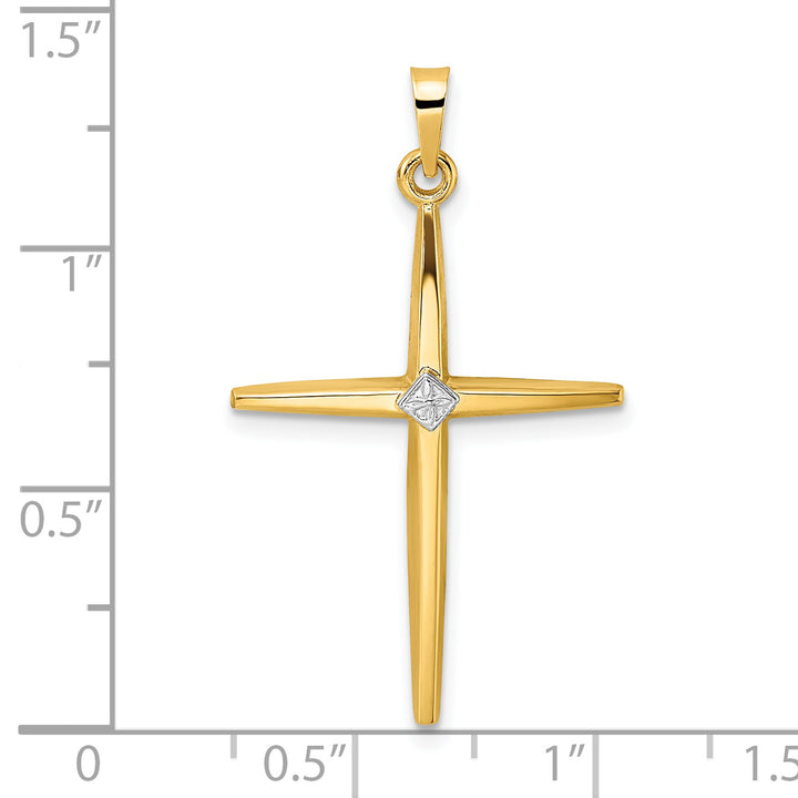 14k Two-tone Polished Solid Diamond Shape Center Cross Pendant