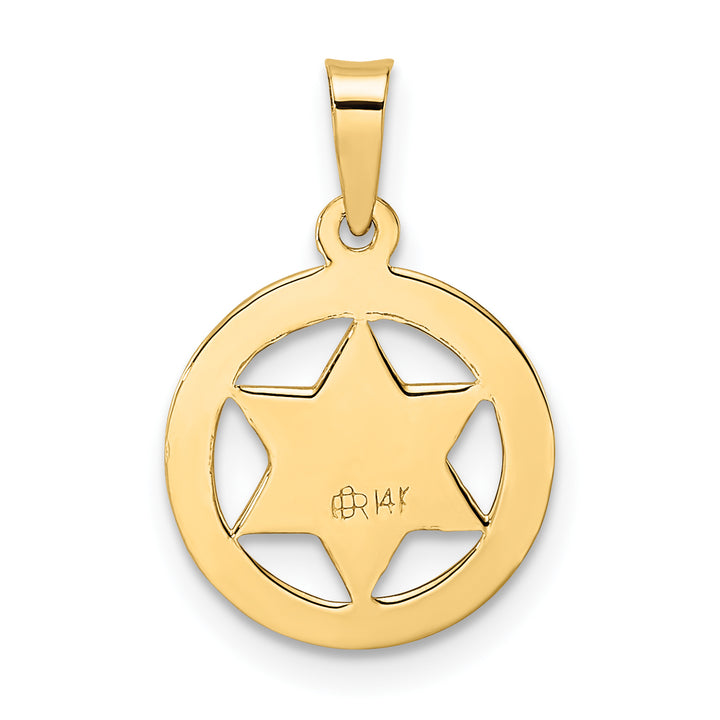 14k Polished and Textured Solid Star of David in Frame Pendant