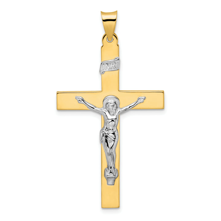14k Two-tone Polished Solid INRI Crucifix Pendant