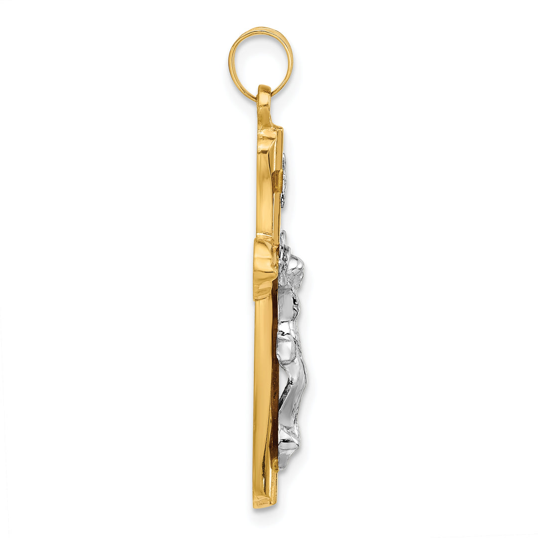 14k Two-Tone Grooved Hollow INRI Crucifix Pendent