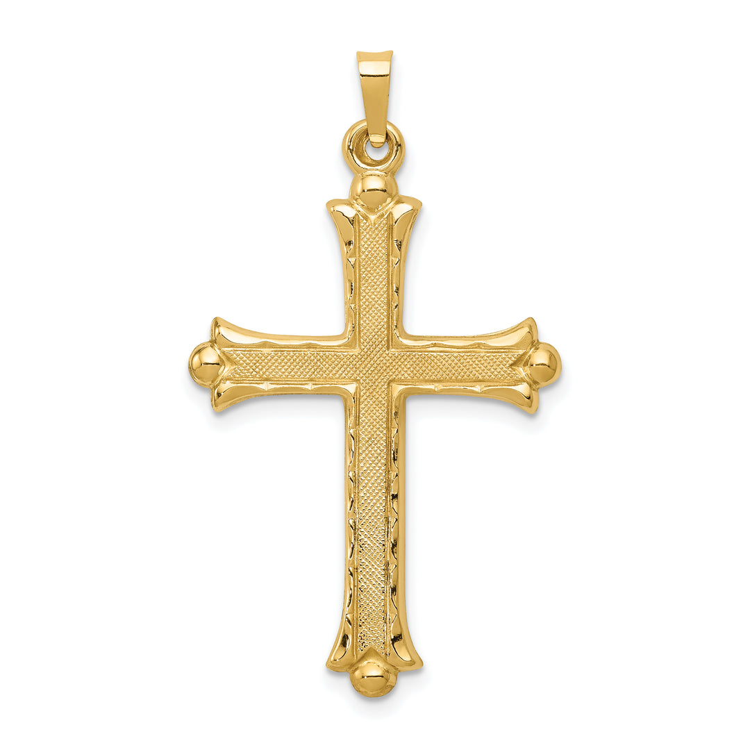 14k Hollow Fleur De Lis Cross Pendant