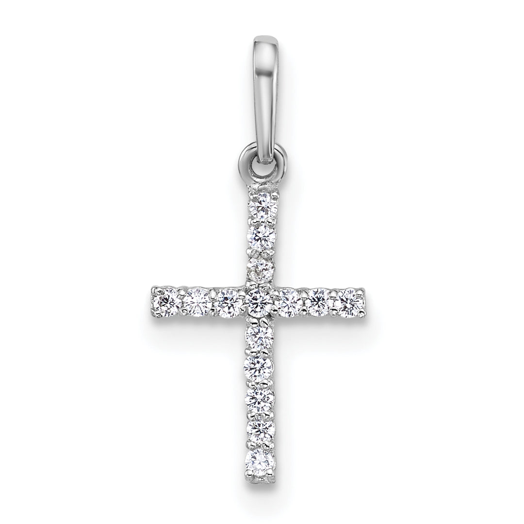 14k White Gold Polished CZ Cross Pendant
