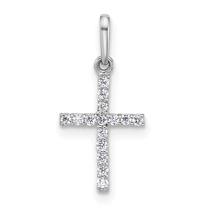 14k White Gold Polished CZ Cross Pendant