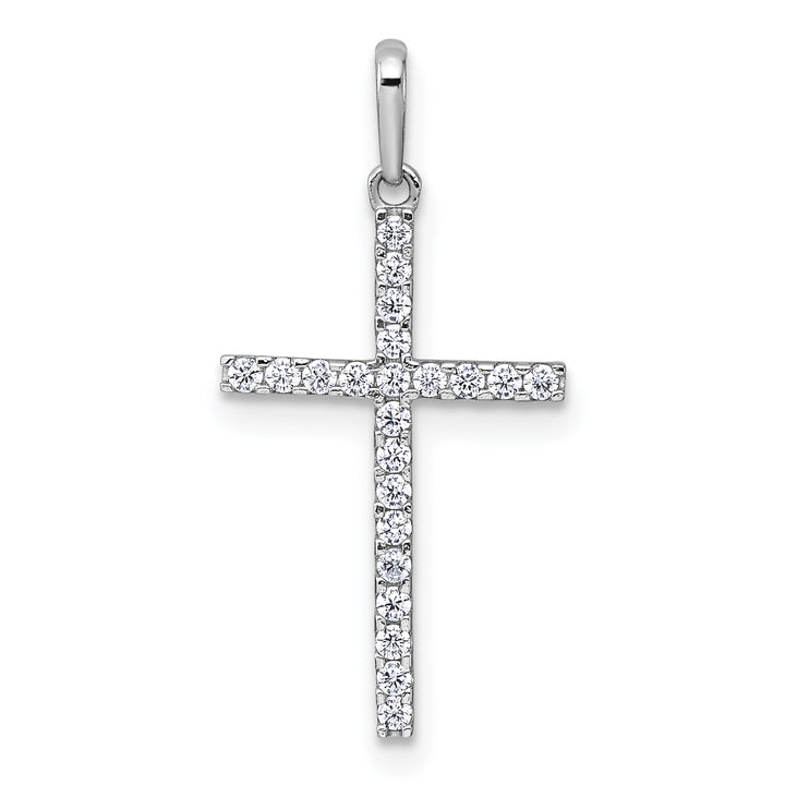 14k White Gold Polished CZ Cross Pendant