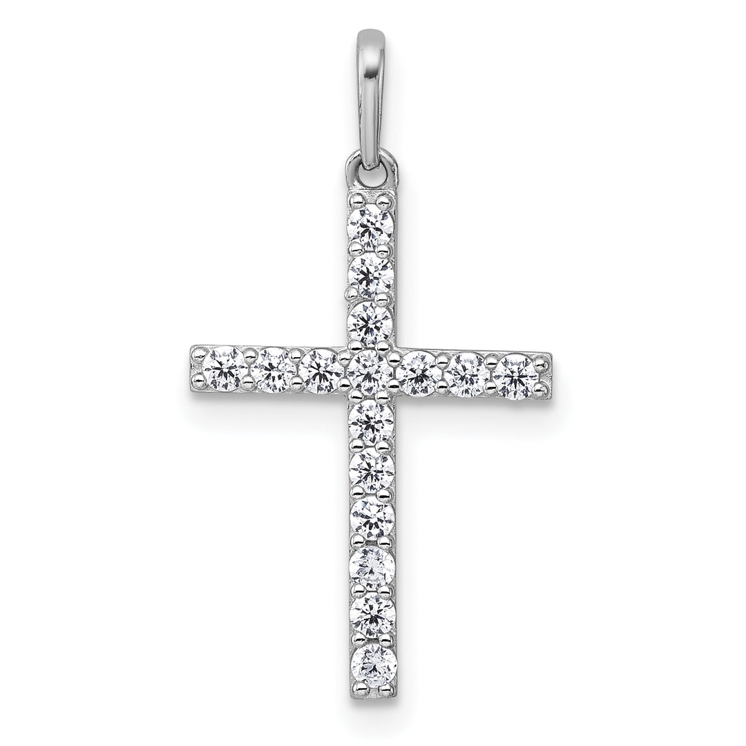 14k White Gold Polished CZ Cross Pendant