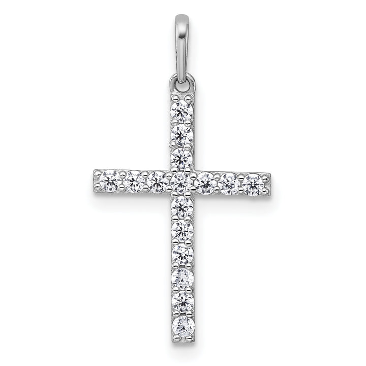 14k White Gold Polished CZ Cross Pendant