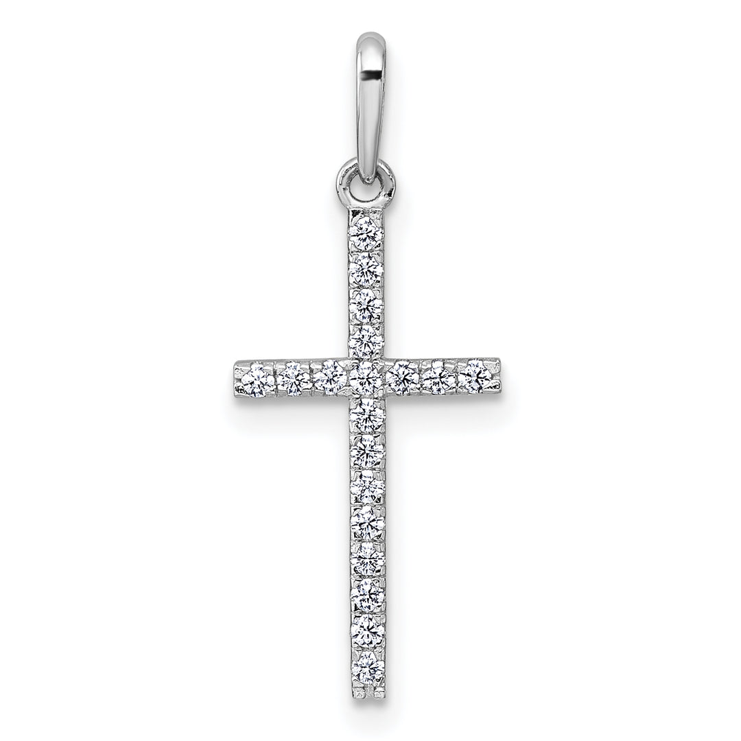 14k White Gold Polished CZ Cross Pendant