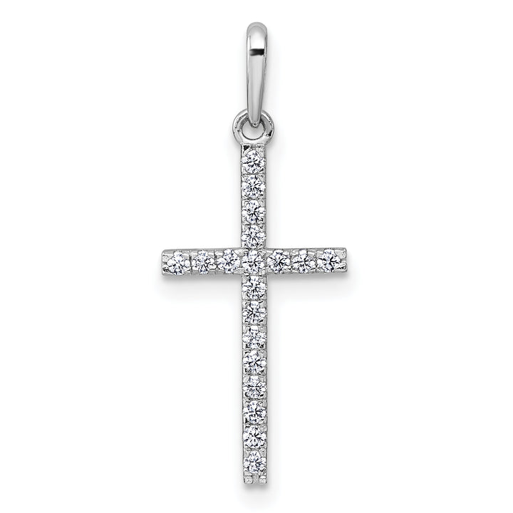 14k White Gold Polished CZ Cross Pendant