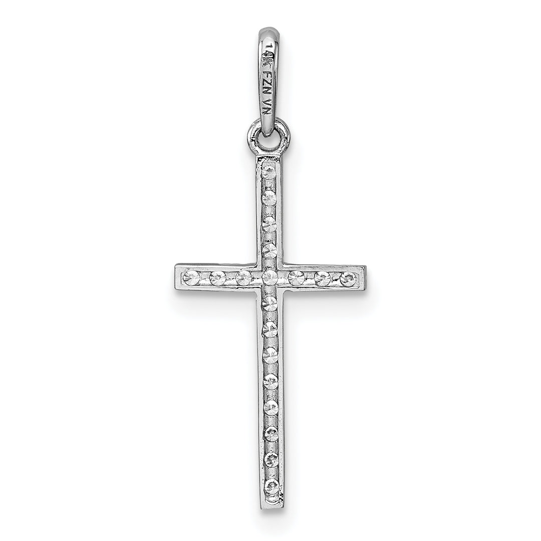 14k White Gold Polished CZ Cross Pendant
