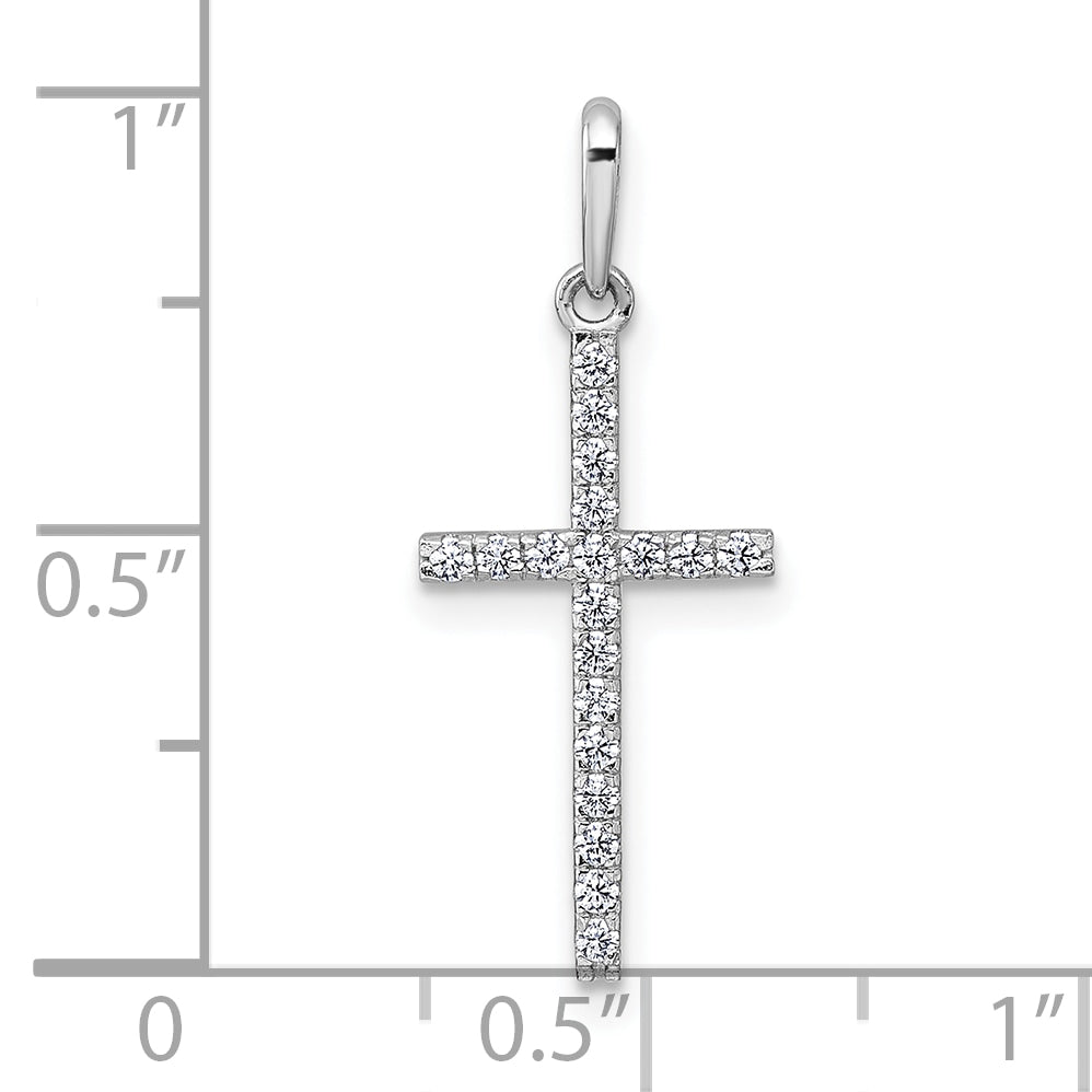 14k White Gold Polished CZ Cross Pendant