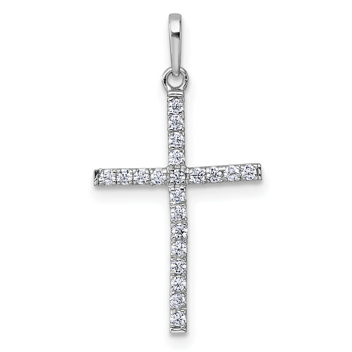 14k White Gold Polished CZ Cross Pendant