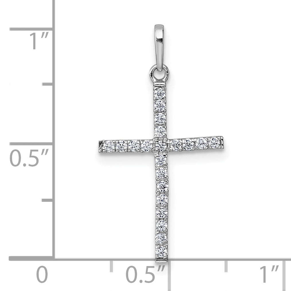 14k White Gold Polished CZ Cross Pendant