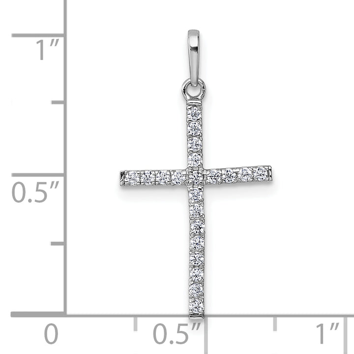14k White Gold Polished CZ Cross Pendant