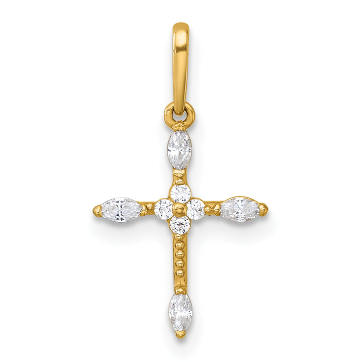 14k Polished and Beaded Fancy CZ Cross Pendant