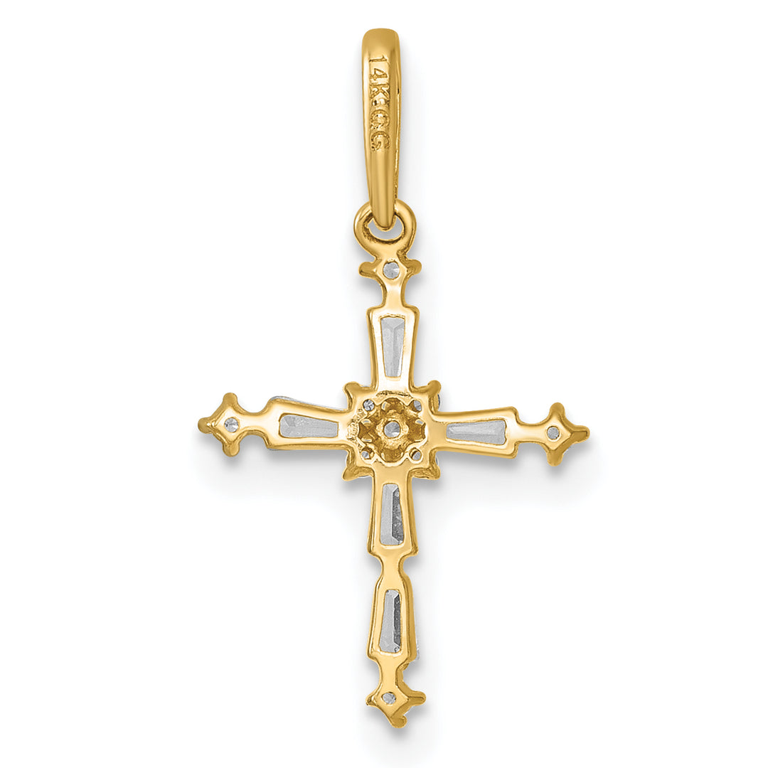 14k Polished Fancy CZ Cross Pendant