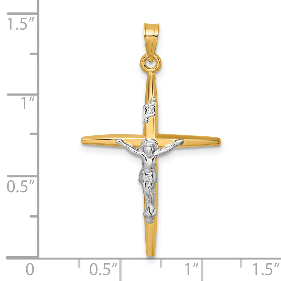 14k with White Rhodium Polished INRI Crucifix Cross Pendant