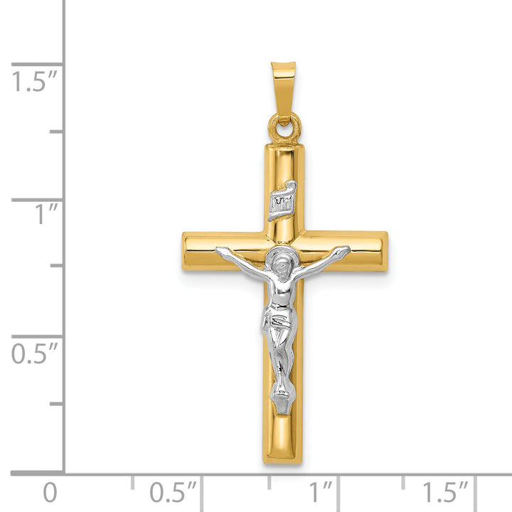14k Two-tone INRI Hollow Crucifix Pendant