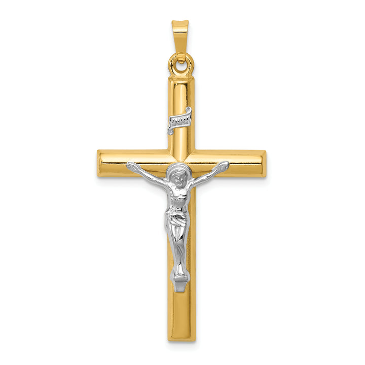 14k Two-tone INRI Hollow Crucifix Pendant