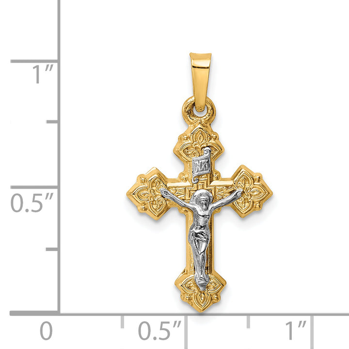 14k Two-tone INRI Hollow Crucifix Pendant