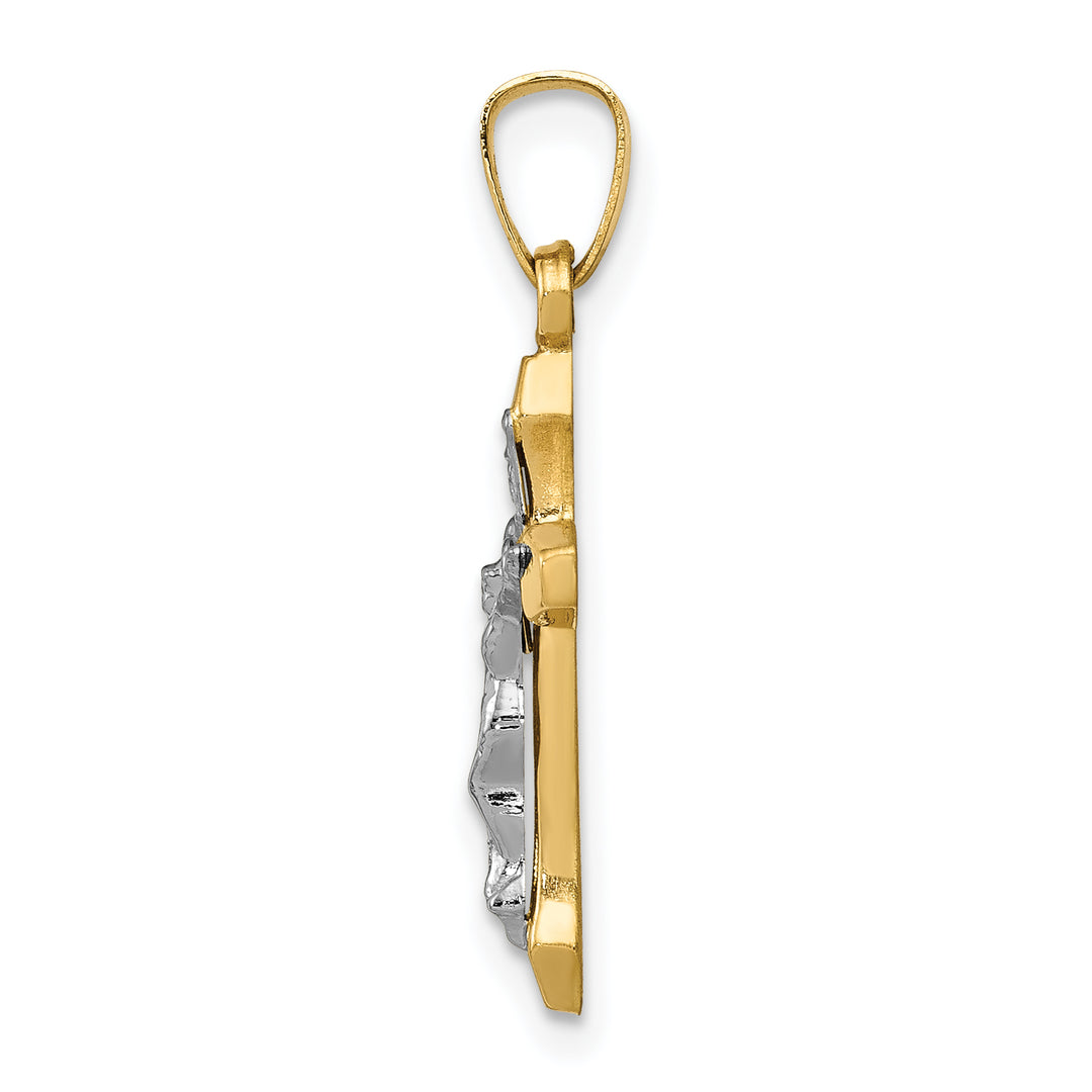 14k Two-tone INRI Hollow Crucifix Pendant