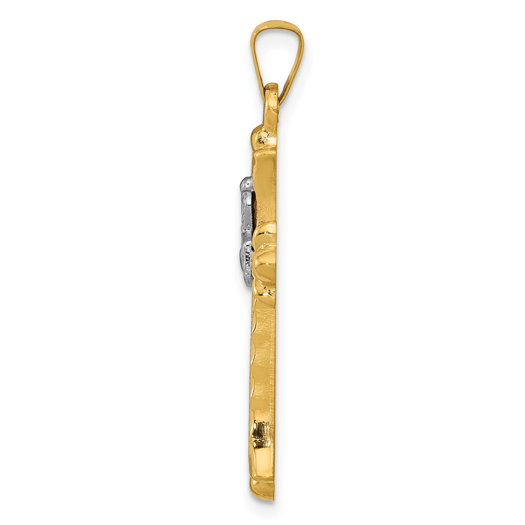 14k Two-tone Claddagh Cross Pendant