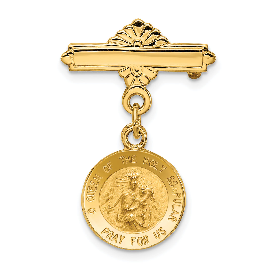 14k Reversible Queen of the Holy Scapular/Sacred Heart Medal Pin