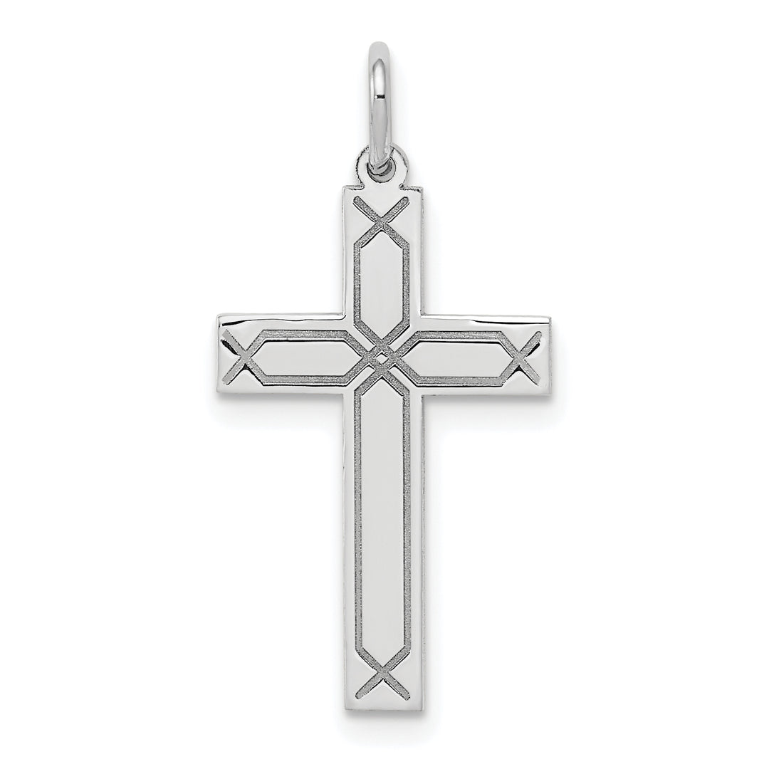 14K White Gold Laser Designed Cross Charm