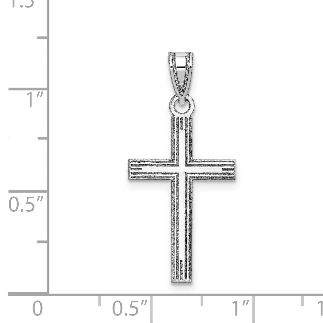 14k White Gold Solid Laser Etched Cross Pendant