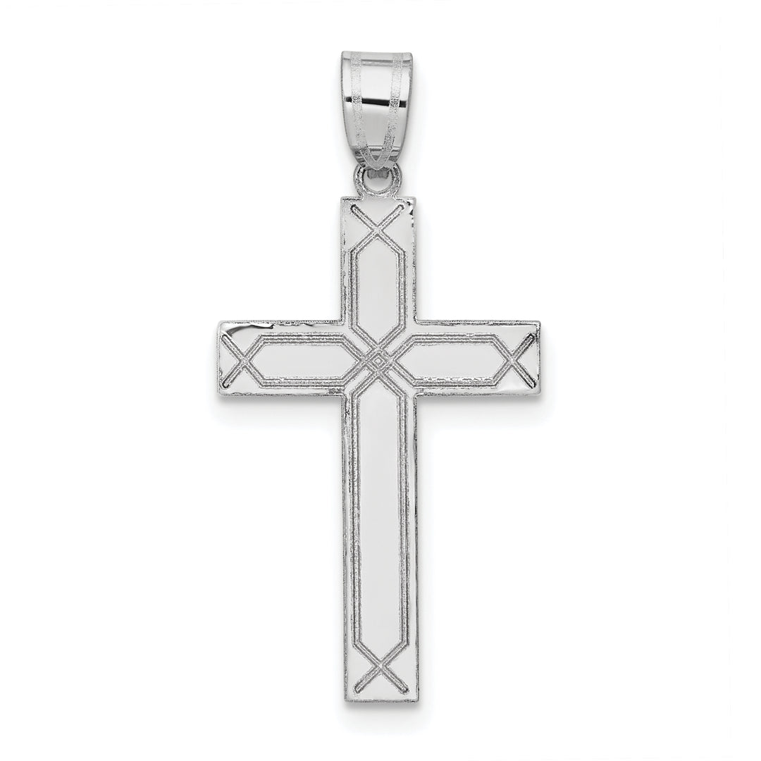 14k White Gold Solid Laser Etched Cross Pendant