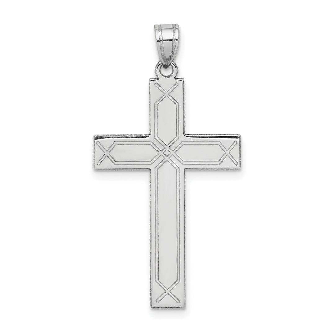 14k White Gold Solid Laser Etched Cross Pendant