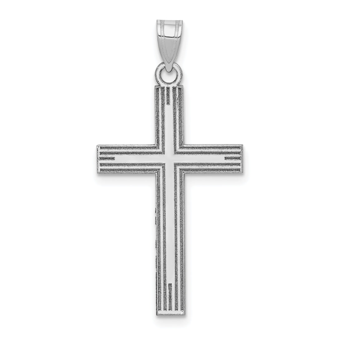 14k White Gold Solid Laser Etched Cross Pendant