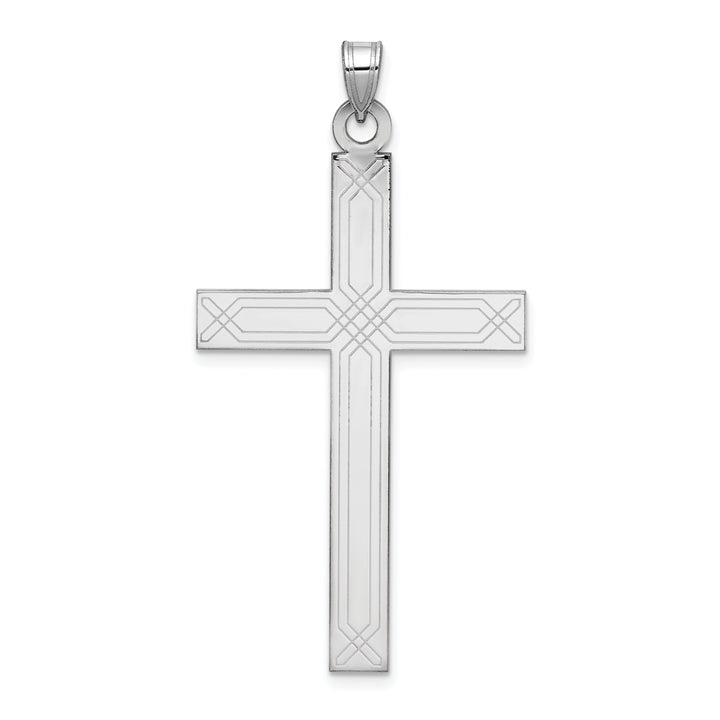 14k White Gold Solid Laser Etched Cross Pendant