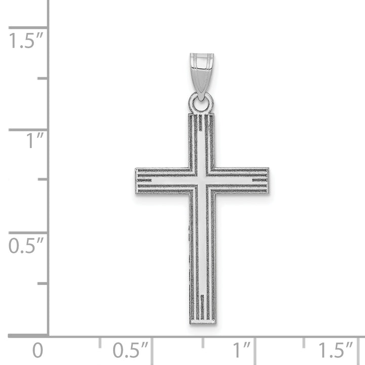 14k White Gold Solid Laser Etched Cross Pendant