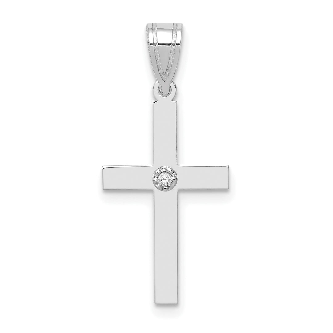 14k White Gold .01ct. Diamond Cross Pendant