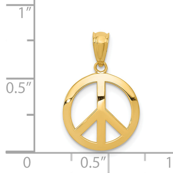 14k Polished Peace Sign Circle Pendant