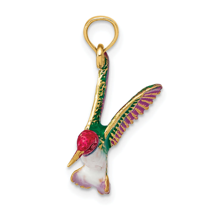 14k Enameled 3D Hummingbird Pendant